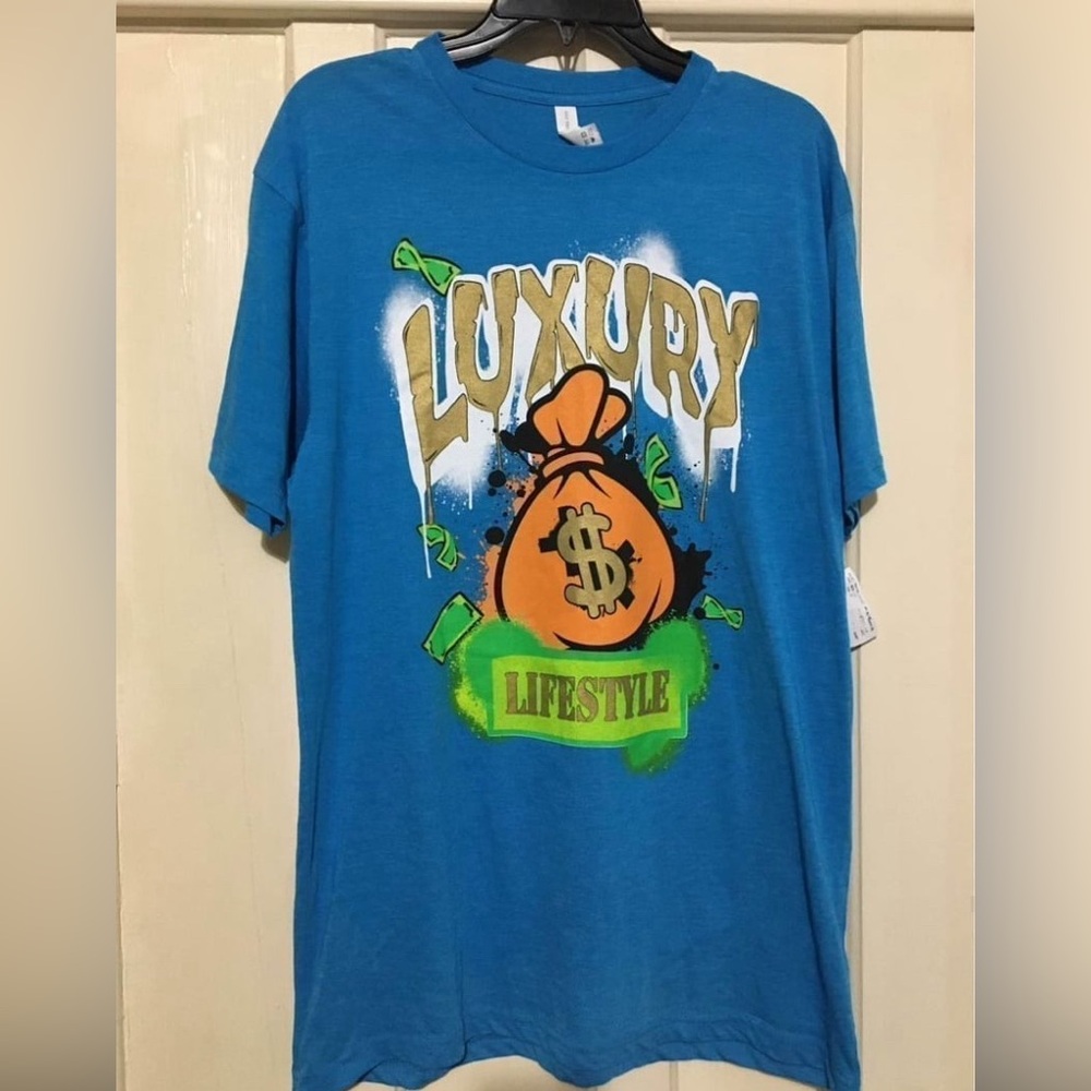 Blue Graphic T-Shirt with Luxury Print men’s shirt XL